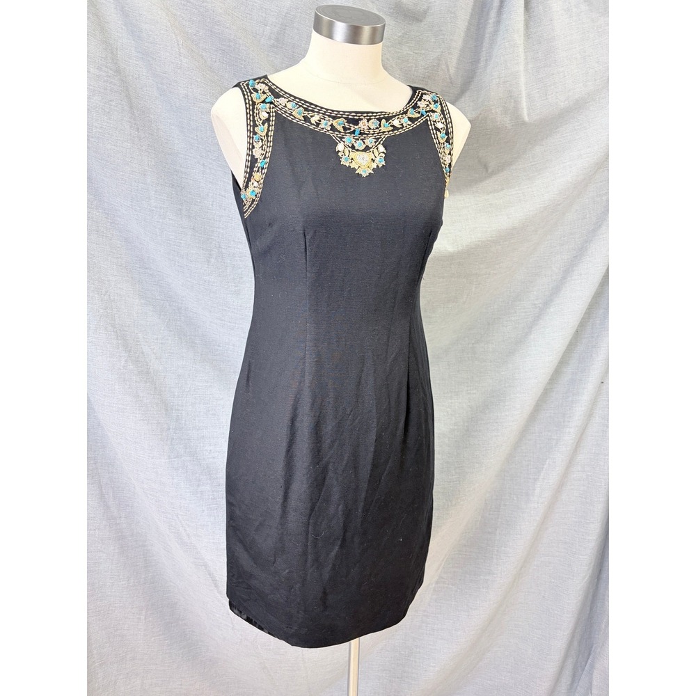 Jessica‎ Howard Black Beaded Embroidered Sheath Dress 6 Resortwear Coastal LBD